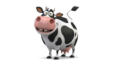 Obraz premium A cheerful cartoon cow with a wide grin and spotted coat, standing proudly.