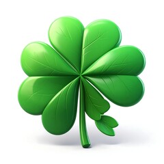 Shiny green four-leaf clover, symbol of luck, against white