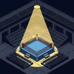 Isometric Boxing Ring Under Spotlight Empty Arena Illustration