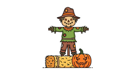 Enchanting halloween cartoon, capturing the playful spirit of autumn with a delightful scarecrow