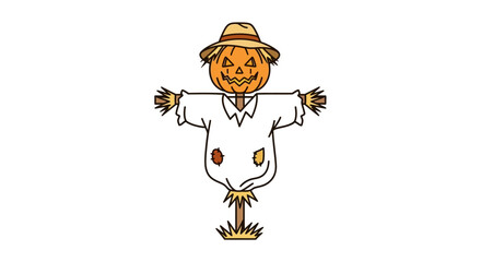 Festive autumn scarecrow with pumpkin head illustration for seasonal decorations and backgrounds