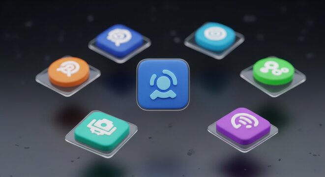 Vibrant assortment of 3D application icons forming a digital mobile tech ecosystem presentation