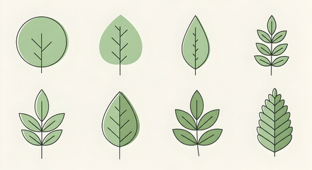 Fototapeta premium Assorted Leaf Icons in Green Minimalist Style