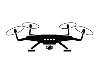 Silhouette of a Quad Drone in Flight.Drone logo,minimalist flying drone logo with perspective, flat design logo template. Vector illustration design.