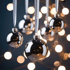 "Elegant Silver Christmas Baubles with Festive Lights – Modern Holiday Decoration"