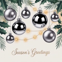 Elegant Silver Christmas Ornaments Greeting Card – Season’s Greetings Holiday Design