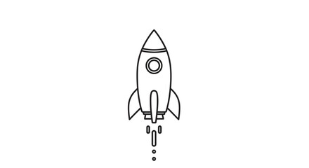 Conceptual outline drawing of a retro rocket taking off into the limitless sky exploration