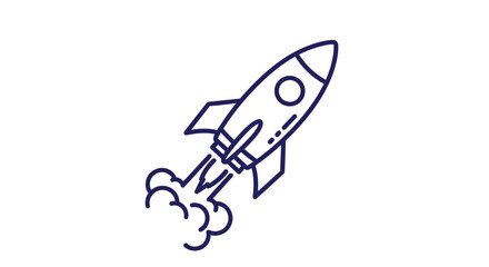 Simple outline of a rocket ship blasting off into the vast unknown in blue color drawing