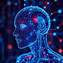 human head with circuit board