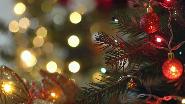 illumination and a festive conifer superimposed on a shimmering out-of-focus golden