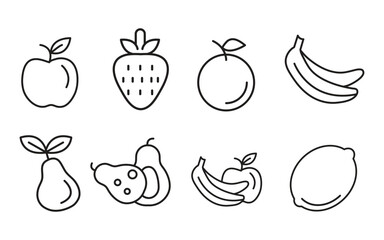Fruit Icon Set – Fresh Fruits, Healthy Food, and Nutrition Line Vector Collection
