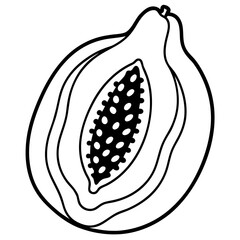 Papaya Fruit Icon Vector Minimalist One Line Drawing Sketch Illustration