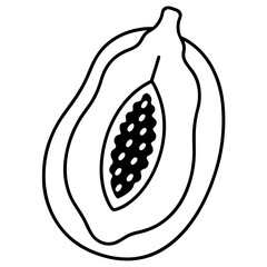 Papaya Fruit Icon Vector Minimalist One Line Drawing Sketch Illustration