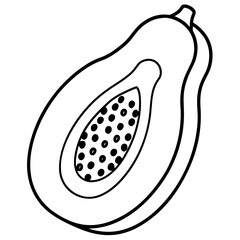 Papaya Fruit Icon Vector Minimalist One Line Drawing Sketch Illustration