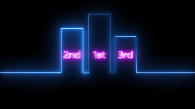 Glowing neon winner podium with 1st, 2nd, and 3rd place icon animation on a black background.
