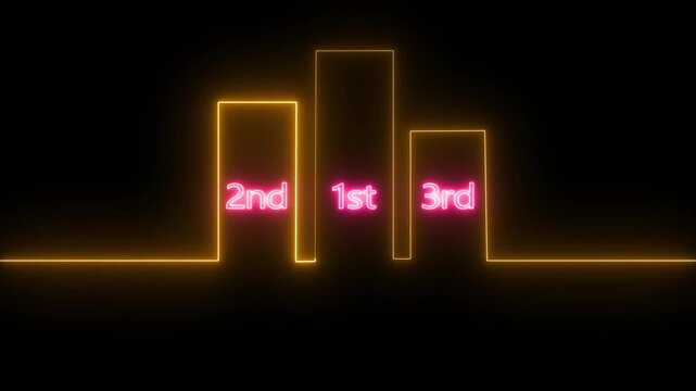 Glowing neon winner podium with 1st, 2nd, and 3rd place icon animation on a black background.