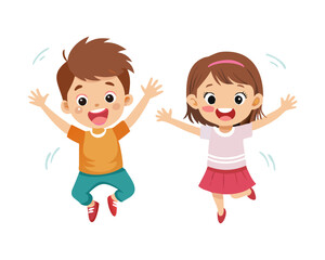 happy cute kids boy and girl jump