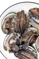 Fresh abalone ingredients on a pure white background