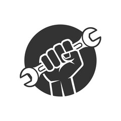 Fototapeta premium Fist Holding Wrench Tool Symbol for Construction Work