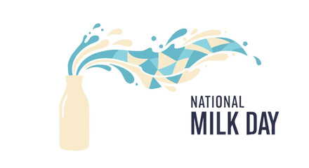 National Milk Day design with abstract wavy blue and beige milk splash on the right side