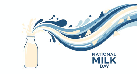 National Milk Day design with an abstract blue and beige milk splash swirl and "National Milk Day" text