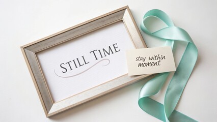 Beautiful frame with inspirational quote "Still Time" and elegant ribbon on soft background for motivation and positivity design