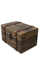 Vintage wooden treasure chest with metal fittings, rustic storage container