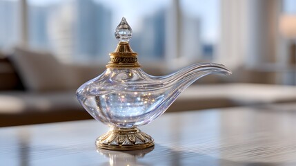 Elegant Glass Lamp with Reflection and Shimmering Light Effect