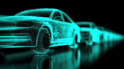 Futuristic Autonomous Vehicles with Neon Glow Design for Technology and Automotive Innovations