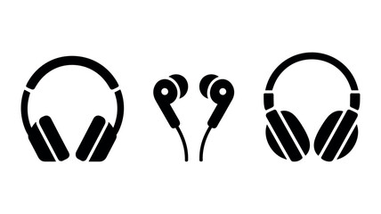 Headphones and Earbuds Icons in Black Silhouette