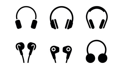 Assorted Headphone and Earbud Icons on White Background