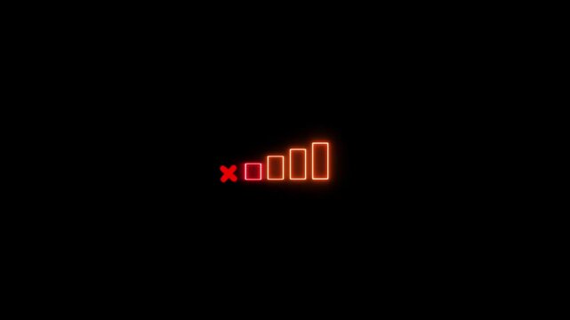 A glowing wireless mobile network signal icon with a red cross on a black background, symbolizing no service, poor connection, or signal failure.