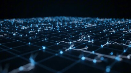 Abstract digital network with glowing nodes and connecting lines, representing data flow, cloud computing, and communication. Technological visualization - Powered by Adobe