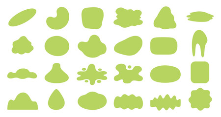 Organic abstract blob collection. Fluid round curve shapes with wavy doodle background. Soft oval liquid pattern. Vector illustration.