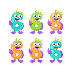 Six happy doodle kids in a row