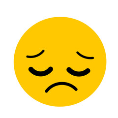 Sad emoji. Pensive, remorseful face,saddened by life. Yellow face with sad, closed eyes, furrowed eyebrows.Unhappy emoticon.