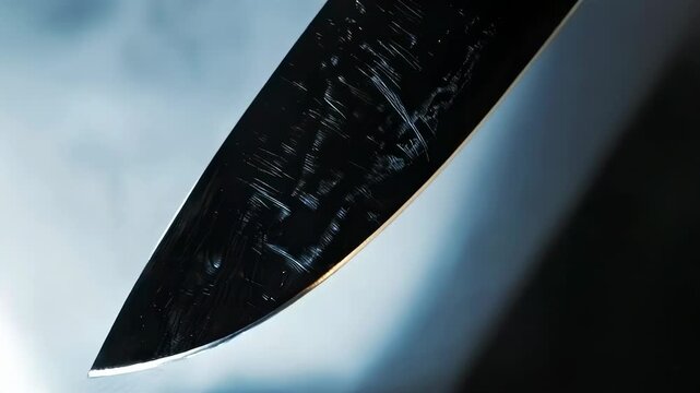Close-up of sharp knife blade reflecting light