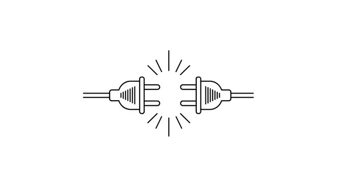 Disconnected electrical plugs with sparks, illustrating a connection error or power failure concept.