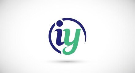 Abstract circular emblem design featuring the letters 'iy' in blue and green hues