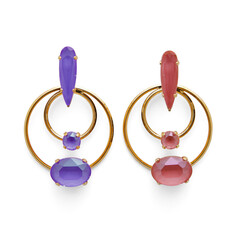 Ear rings-fancy earring-new design-beautiful-modern earring-stylish-round earring-fashionable-model earring-modular-purplre-red-white background.