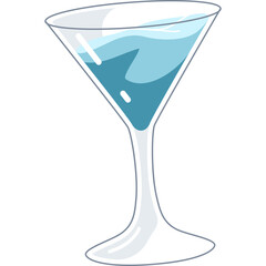 A Pixel Art Martini Glass Filled With Blue Liquid And Ripples On A Transparent Background