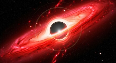 Cosmic vortex: A mesmerizing black hole amid swirling red nebula and distant celestial bodies
