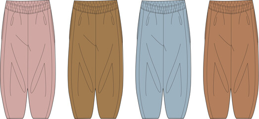 Set of four children's bloomers in various pastel colors, showcasing a comfortable and stylish design for everyday wear