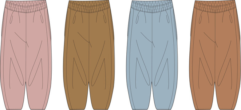 Set of four children's bloomers in various pastel colors, showcasing a comfortable and stylish design for everyday wear