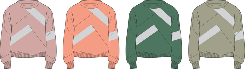 Fashion Illustration Collection of Colorful Sweatshirts with Chevron Details for Apparel Design