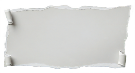 Torn sheet of paper with curled edges, perfect for crafting scrapbook pages, adding a personal touch to digital designs and artistic layouts