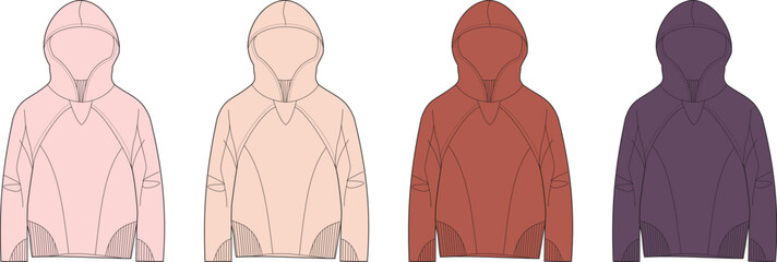 Collection of Four Hooded Sweatshirts in Various Pastel and Earthy Tones