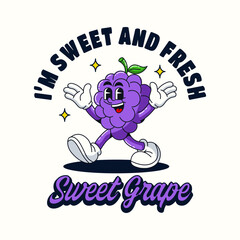 Character fruit grape Vector illustration hand drawn