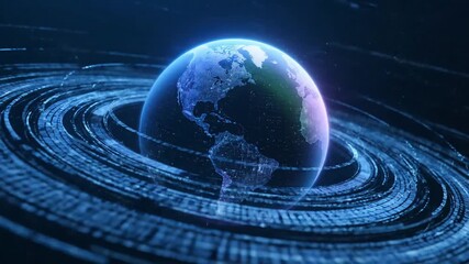 Dynamic digital Earth with swirling data streams, visualizing global communication, advanced network connectivity, and vast information flow worldwide - Powered by Adobe