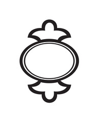 An oval frame with decorative elements above and below, outlined in black on a white background.